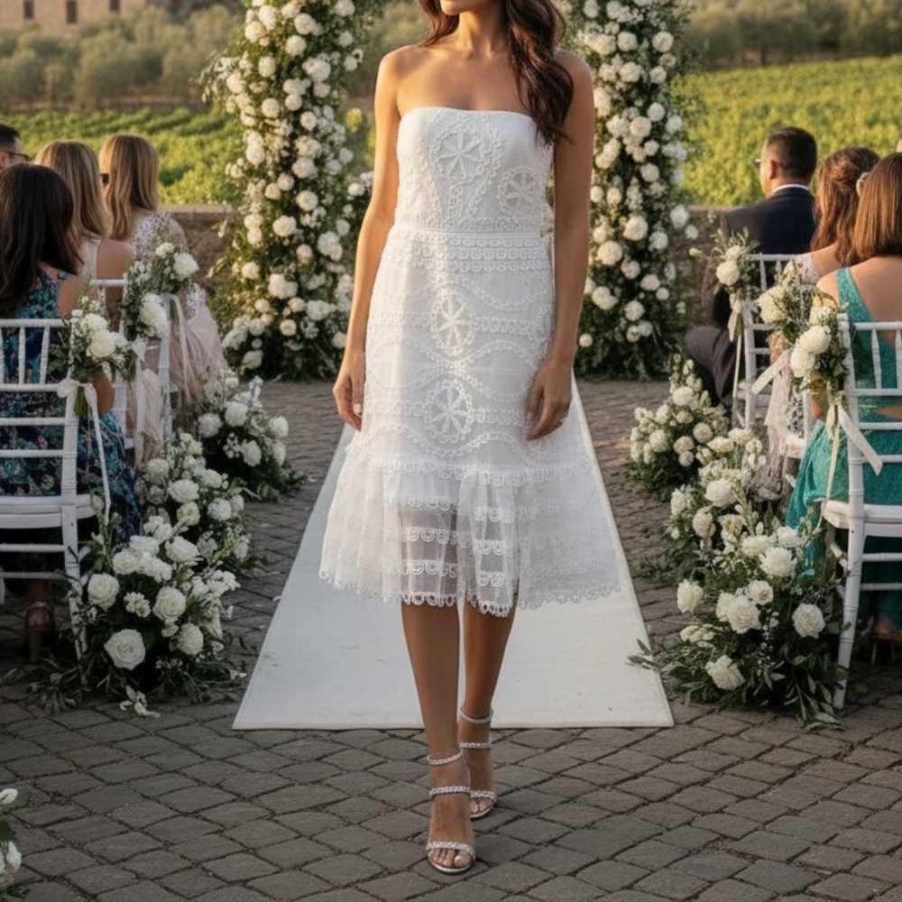 #A066  Gracia Romantic  White  Embroidered Lace Dress – Size M (NWT) - Picture 2 of 11